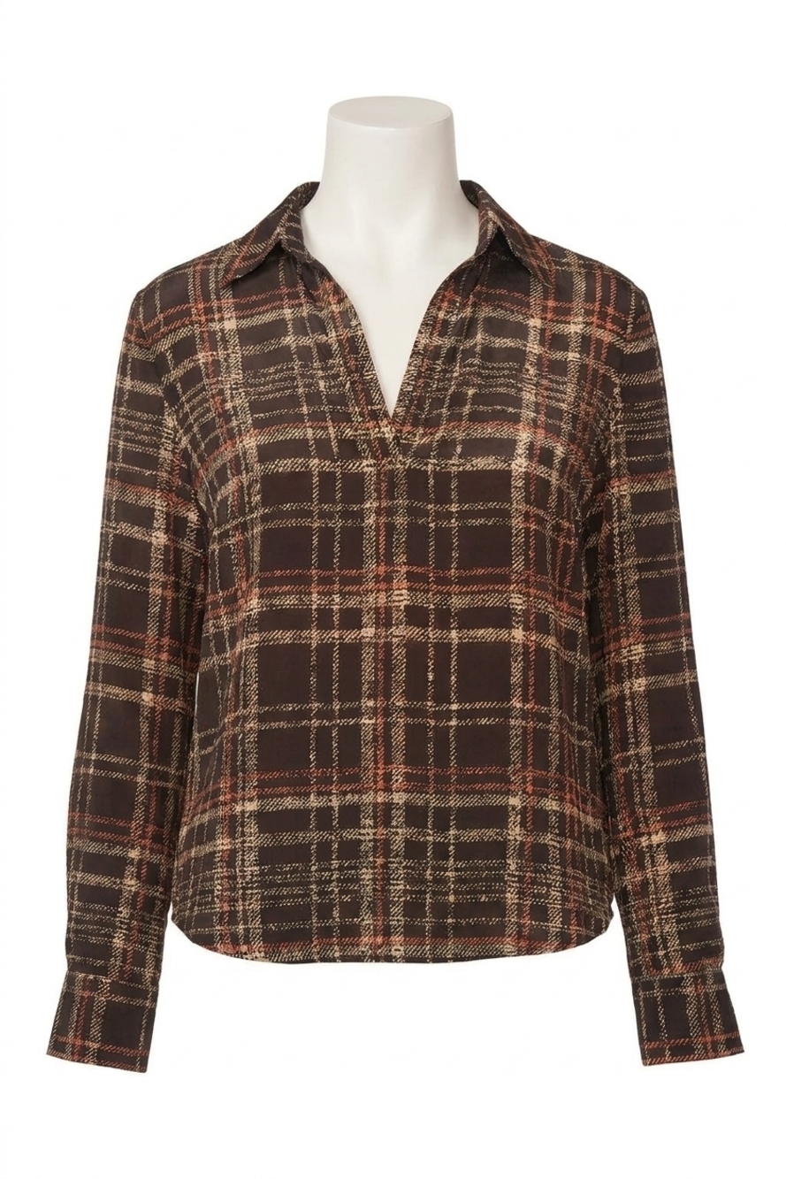 NEW GILNER FARRAR lia blouse in black plaid